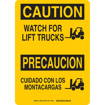 Imágen de Brady B-302 Poliéster Rectángulo Amarillo Inglés/Español Letrero de tránsito de montacargas y camiones de almacén 90809 (Imagen principal del producto)