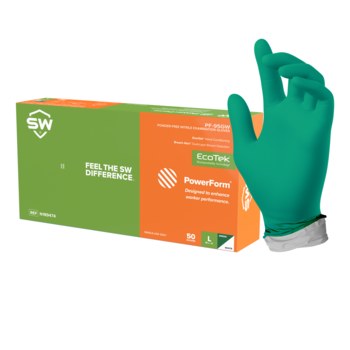 SW Sustainability Solutions PowerForm PF-95GW Verde/Blanco 2XG Nitrilo Guantes desechables - Grado Examen médico - acabado Dedos texturizados - Longitud 9.5 pulg. - n189476