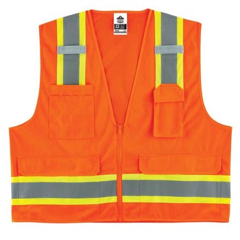 Ergodyne Glowear 8248Z Chaleco de alta visibilidad 24065 - tamaño Grande/XG - Poliéster - Naranja de alta visibilidad - ANSI clase 2
