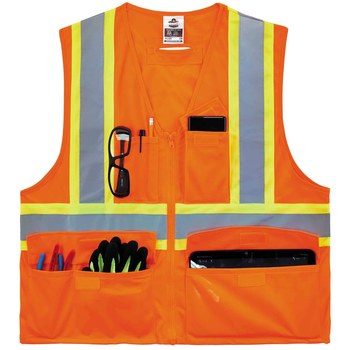 Ergodyne Glowear 8235ZX Chaleco de alta visibilidad 26183 - tamaño Pequeño/Mediano - Poliéster - Naranja de alta visibilidad - ANSI clase 2