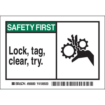 Imágen de Brady Negro/Verde sobre blanco Rectángulo Laminado Poliéster 86880 Etiqueta de bloqueo/etiquetado (Imagen principal del producto)