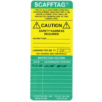 Imágen de Brady Scafftag Verde sobre amarillo SCAF-STSI 310 STD Inserción de etiqueta de andamio (Imagen principal del producto)