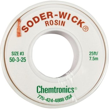 Chemtronics Soder-Wick #50 Trenza de desoldadura de núcleo de fundente de colofonia - Verde - 0.08 pulg. x 25 pies