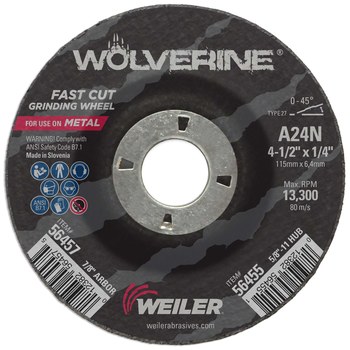 Weiler Wolverine Rueda esmeriladora de superficie 56457 - 4-1/2 pulg - Óxido de aluminio - 24 - N