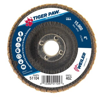 Weiler Tiger Paw Tipo 29 - Zirconia - 4 pulg. - 40 - Grueso - 51104