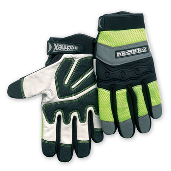 Imágen de Chicago Protective Apparel Mechflex Negro/Gris/Verde de alta visibilidad Grande Cuero Piel de cabra Cuero Guantes de mecánico (Imagen principal del producto)
