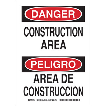 Imágen de Brady B-555 Aluminio Rectángulo Blanco Inglés/Español Letrero de sitio de construcción 125157 (Imagen principal del producto)