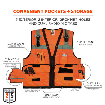 Ergodyne GloWear 8253HDZ Chaleco de alta visibilidad 23315 - tamaño Grande/XG - Poliéster - Naranja - ANSI clase 2