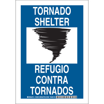 Imágen de Brady B-302 Poliéster Rectángulo Azul Inglés/Español Cartel de refugio para tornado 125519 (Imagen principal del producto)