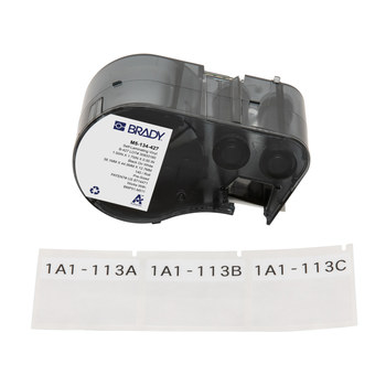 Brady M5-134-427 Etiquetas envolventes autolaminables - 1.75 pulg. x 1.5 pulg. - Vinilo - Negro sobre blanco, transparente - B-427