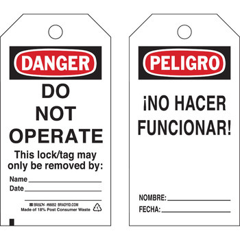 Imágen de Brady Negro/Rojo sobre blanco Autolaminados Poliéster 66052 Etiqueta de bloqueo/etiquetado (Imagen principal del producto)