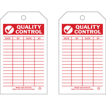 Imágen de Brady Rojo sobre blanco Ojal de metal, Autolaminados, Escribible Poliéster Inspección general 86623 Etiqueta de inspección general (Imagen principal del producto)