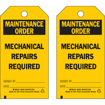 Imágen de Brady Negro sobre amarillo Ojal de metal, Autolaminados Poliéster 86532 Etiqueta de mantenimiento (Imagen principal del producto)