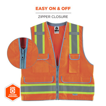 Ergodyne Glowear 8254HDZ Chaleco de alta visibilidad 21455 - tamaño Grande/XG - Poliéster Oxford - Naranja de alta visibilidad - ANSI clase 2
