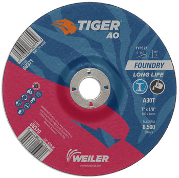 Weiler Tiger AO Rueda de desbaste con centro hundido 68370 - 7 pulg. - Óxido de aluminio - 30 - T