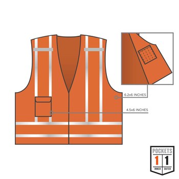Ergodyne Glowear 8244PSV Chaleco de alta visibilidad 21360 - tamaño Mediano/Grande - Poliéster - Naranja de alta visibilidad - ANSI clase 2