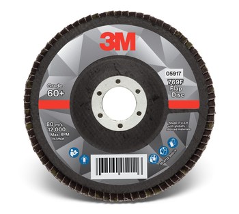 3M 769F Tipo 29 Recubierto Óxido de aluminio cerámico Disco de Aletas - Diámetro 5 pulg. - Agujero Central 7/8 pulg. - 05917