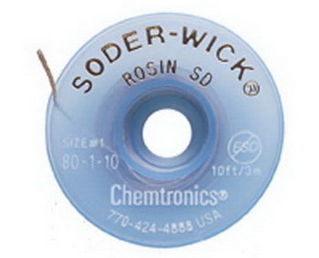 Chemtronics Soder-Wick #80 Trenza de desoldadura de núcleo de fundente de colofonia - Blanco - 0.03 pulg. x 10 pies
