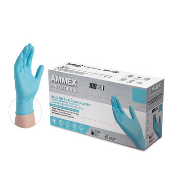 Ammex Azul Grande Nitrilo Guantes desechables - Grado Examen médico - acabado Con textura - ammex apfn4 lg