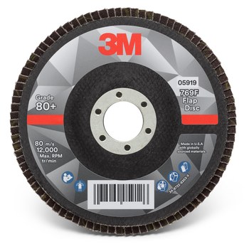 3M 769F Tipo 27 Recubierto Óxido de aluminio cerámico Disco de Aletas - Diámetro 5 pulg. - Agujero Central 7/8 pulg. - 05919