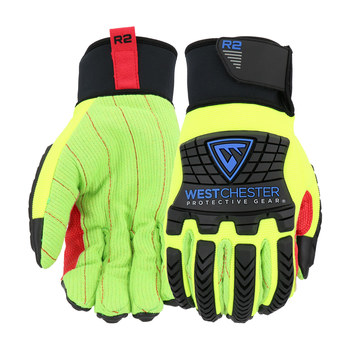 West Chester R2 87800 Amarillo/negro Grande Algodón Guantes de trabajo - Pulgar tipo ala - 662909-86928