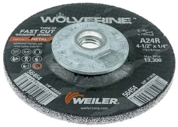 Weiler Wolverine Rueda esmeriladora de superficie 56454 - 4-1/2 pulg - Óxido de aluminio - 24 - R