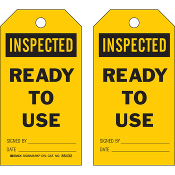 Imágen de Brady Negro sobre amarillo Laminado, Ojal de metal, Escribible Poliéster/papel Inspección general 86432 Etiqueta de inspección general (Imagen principal del producto)