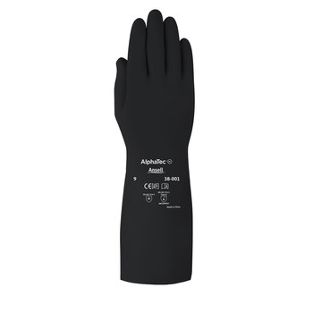 Ansell AlphaTec Negro 9 Butilo al agua Butilo al agua No compatible Guantes resistentes a productos químicos - acabado Grabado en diamante - Longitud 14 pulg. - 076490-63535