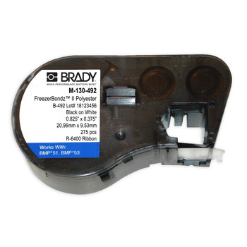 Imágen de Brady Negro sobre blanco Poliéster Transferencia térmica M-130-492 Cartucho para impresora de transferencia térmica troquelado (Imagen principal del producto)