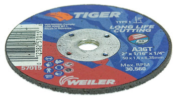 Weiler Tiger Rueda de corte 57015 - Tipo 1 (recto) - 2 pulg. - Óxido de aluminio - 36 - T