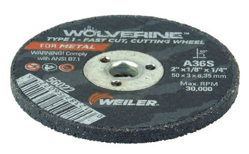 Weiler Wolverine Rueda de corte 56022 - Tipo 1 (recto) - 2 pulg. - Óxido de aluminio - 36 - S