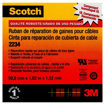 3M Scotch 2234 Negro Cinta de reparación de cubierta de cable - 2 pulg. x 6 pies - Grosor 60 mil - 57493