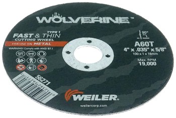 Weiler Wolverine Rueda de corte 56271 - Tipo 1 - Rueda recta - 4 pulg. - Óxido de aluminio - 60 - T