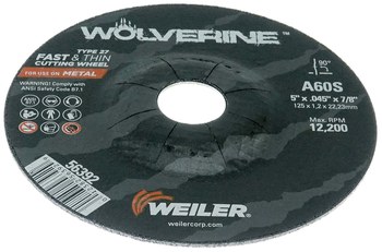 Weiler Wolverine Rueda de corte 56392 - Tipo 27 - rueda de centro hundido - 5 pulg. - Óxido de aluminio - 60 - S