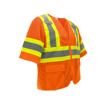 Global Glove FrogWear HV Chaleco de topógrafo de alta visibilidad GLO-0145 LG - tamaño Grande - Malla Poliéster - Naranja y amarillo/verde de alta visibilidad - ANSI clase 3, tipo R - glo-0145 lg