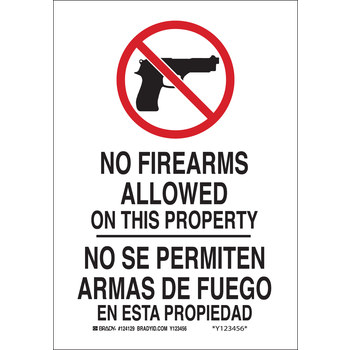 Imágen de Brady B-401 Poliesterino de alto impacto Rectángulo Blanco Inglés/Español Cartel de control de armas 124131 (Imagen principal del producto)