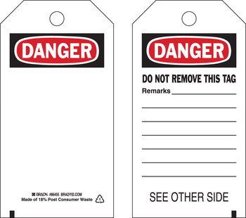 Imágen de Brady Negro/Rojo sobre blanco Ojal de metal, Autolaminados, Escribible Poliéster 86455 Etiqueta de seguridad del equipo (Imagen principal del producto)