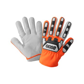 Global Glove Tuffalene Blanco, gris y naranja de alta visibilidad 11 Malla Poliéster Piel de cabra Malla Poliéster Guantes de protección contra impactos - Pulgar tipo ala - Grado Estándar - CIA7600 2XL
