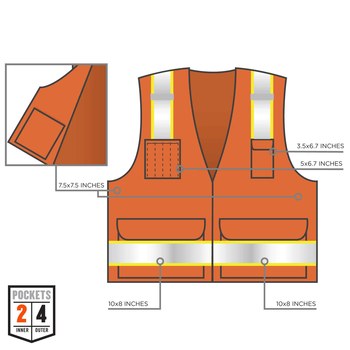 Ergodyne Glowear 8248Z Chaleco de alta visibilidad 24065 - tamaño Grande/XG - Poliéster - Naranja de alta visibilidad - ANSI clase 2