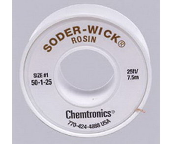 Chemtronics Soder-Wick #50 Trenza de desoldadura de núcleo de fundente de colofonia - Blanco - 0.03 pulg. x 25 pies