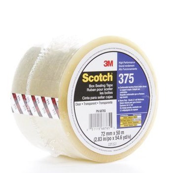 3M Scotch 375 Transparente Cinta de sellado de cajas - 72 mm Anchura x 50 m Longitud - 3.1 mil Espesor - 68765