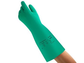Ansell AlphaTec Solvex 37-165 Verde 7 a 7.5 Nitrilo No compatible Guantes resistentes a productos químicos - Longitud 15 pulg. - 076490-17207