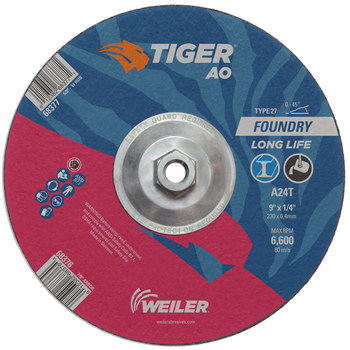 Weiler Tiger AO Rueda de desbaste con centro hundido 68377 - 9 pulg. - Óxido de aluminio - 24 - T
