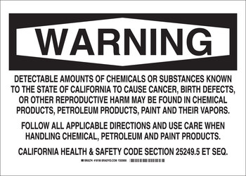 Imágen de Brady B-555 Aluminio Rectángulo Blanco Inglés Señal de advertencia química 18190 (Imagen principal del producto)