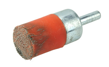 Weiler Polyflex Acero Cepillo de copa - Accesorio Vástago sin rosca - Diámetro 3/4 pulg. - Diámetro de la cerda 0.010 pulg. - Elastómero naranja - 35540