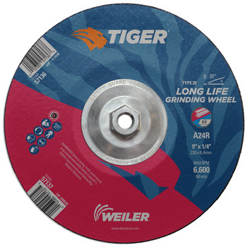 Weiler Tiger AO Disco esmerilador 57136 - 9 pulg. - Óxido de aluminio - 24 - R