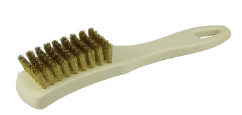 Weiler Latón Cepillo de alambre de mano - 4.6 pulg. ancho x 8.85 pulg longitud - Diámetro de la cerda 0.008 pulg. - 73156