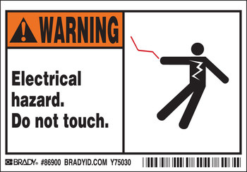 Imágen de Brady Negro/Naranja sobre blanco Rectángulo Laminado Poliéster 86900 Etiqueta de peligro eléctrico (Imagen principal del producto)