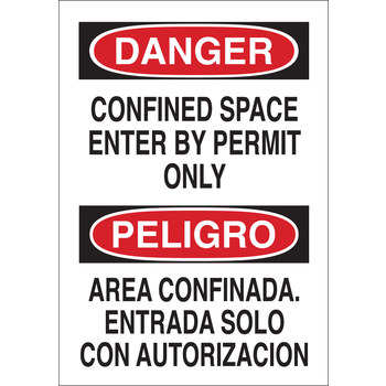 Imágen de Brady B-555 Aluminio Rectángulo Blanco Inglés/Español Letrero de espacio restringido 38587 (Imagen principal del producto)