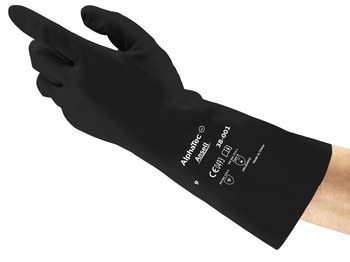 Ansell AlphaTec Negro 9 Butilo al agua Butilo al agua No compatible Guantes resistentes a productos químicos - acabado Grabado en diamante - Longitud 14 pulg. - 076490-63535